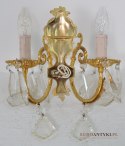 Mosiężny kinkiet z kryształami stara lampa na ściane oświetlenie vintage retro