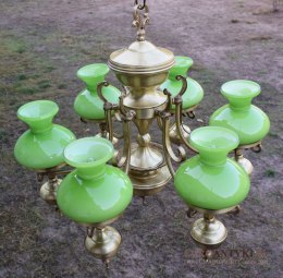Empire żyrandol salonowy z zielonymi kloszami lampa Empir antyk