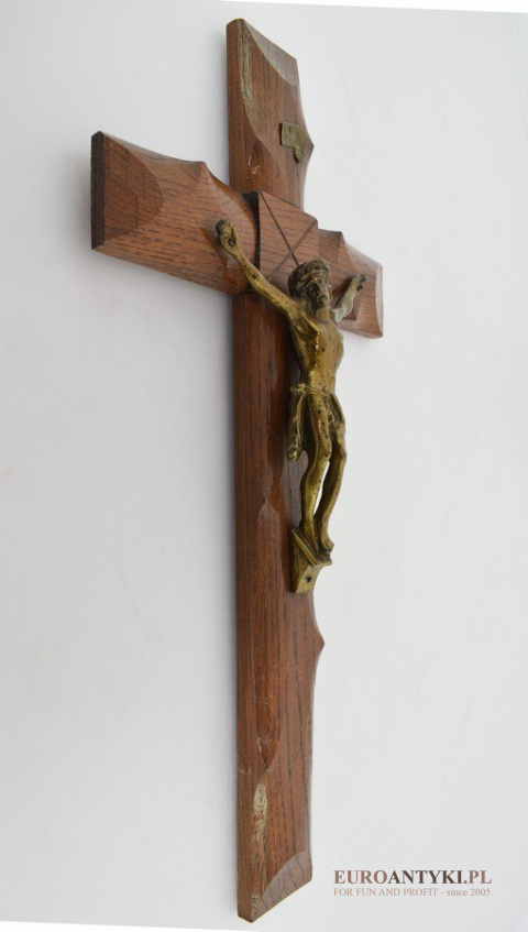 Duży stary krzyż ścienny z Jezusem Chrystusem INRI kościelny krzyżyk góralski