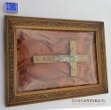 Obraz z Jezusem Chrystusem pod szkłem zabytkowa antyczna ramka do obrazu