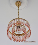 Retro różowa kryształowa lampa wisząca z różowymi kryształkami mały żyrandol łazienkowy