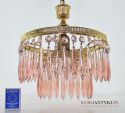 Retro różowa kryształowa lampa wisząca z różowymi kryształkami mały żyrandol łazienkowy