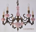 Salonowa lampa do dworu pałacyku różowy żyrandol rustykalny Flaming Antyki dworskie.
