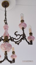 Salonowa lampa do dworu pałacyku różowy żyrandol rustykalny Flaming Antyki dworskie.
