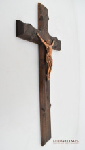 Duży drewniany rzeźbiony krzyż na ścianę Jezus Chrystus krzyżyk do salki religii