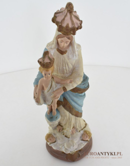 Figurka z gipsu Matka Boska z Jezusem na rękach antyk z francuskiego kościoła z lat 1900