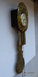 Francuski mosiężny zegar z dużym wahadłem antyk do pałacyku dworku