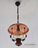 Klasyczny zwis rustykalny lampa wisząca z miedzianym talerzem do góralskiej chaty