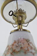 Wiktoriańska lampa nastalgiczna retro lampka stołowa szklana z kwiatkami