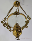 Muzealna lampa naftowa z 1883 roku sufitowa mosiężna prawdziwy antyk MARQUE DEPESEE L&B
