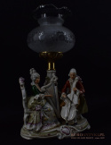 Pałacowa lampka na stolik porcelanowa lampa koncert dworski antyk