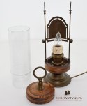 Rustykalna lampa stołowa szklany walec. Włościańska lampka. Nietypowe i unikatowe oświetlenie retro.