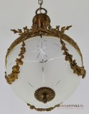 Secesyjna lampa sufitowa do pałacu zamku. Żyrandol antyczny ze szlifowanym kloszem antyk Art Nouveau
