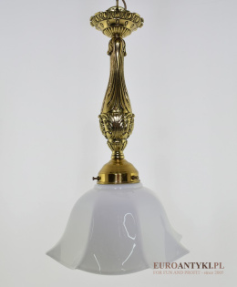 Ekskluzywna sufitowa lampa mosiężna z kloszem. Antyczne oświetlenie.