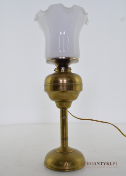 Antyczna mosiężna lampka na stolik. Lampy retro vintage.