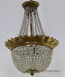 Antyczny kryształowy żyrandol pałacowy z lat 1930. Lampy antyki.