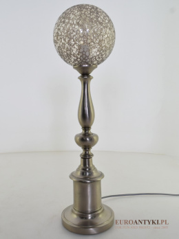 XL! Duża srebrna lampa stołowa z kloszem w stylu retro vintage. Oświetlenie glamour.