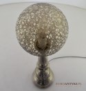 XL! Duża srebrna lampa stołowa z kloszem w stylu retro vintage. Oświetlenie glamour.