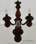 Mały 3 ramieny drewniany żyrandol w stylu retro. Lampy cottagecore.
