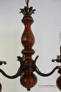 Mały 3 ramieny drewniany żyrandol w stylu retro. Lampy cottagecore.
