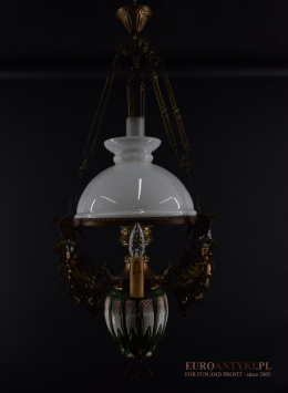 Śliczna lampa wisząca w secesyjnym stylu. Majolika. Lampy antyki.