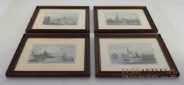 4 dekoracyjne obrazki w drewnianych ramach. Obrazy muzealne.