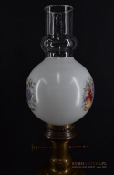 Duża pałacowa lampa mosiężna stylizowana na naftową. Lampy antyki.