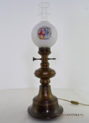 Duża pałacowa lampa mosiężna stylizowana na naftową. Lampy antyki.