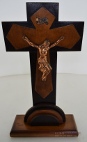 Duży zabytkowy krzyż ze świecznikami. Antyki kościelne.