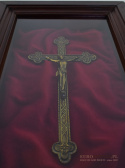 Obraz z Jezusem w szklanych ramach. Kościelne antyki i dewocjonalia.