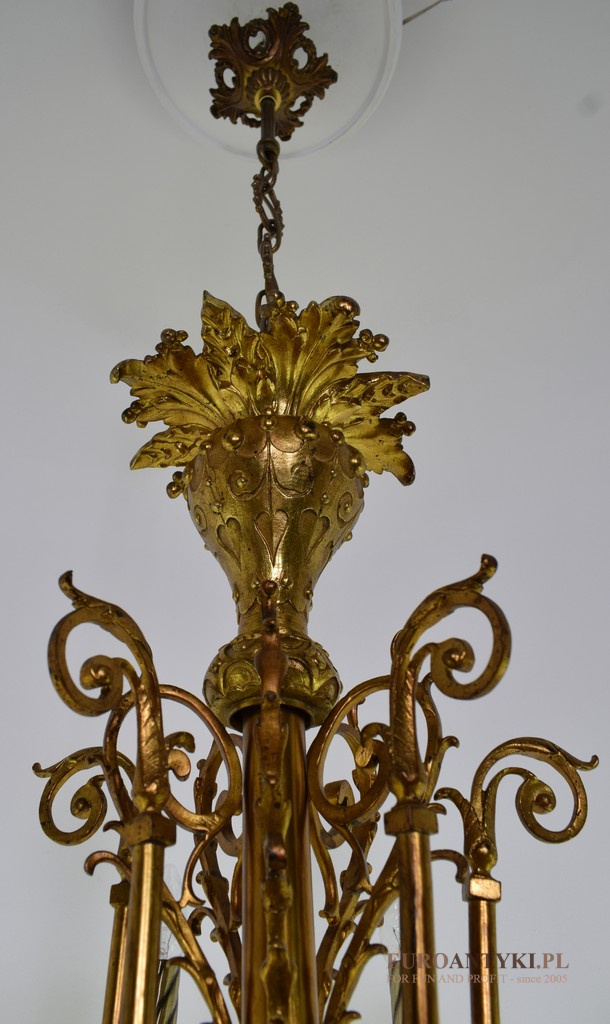 Unikatowy żyrandol mosiężny z lat 1900. Antyczne lampy paacowe.