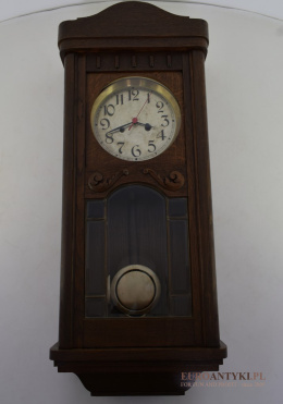 Muzealny zegar ścienny skrzyniowy przerobiony na baterie. Antyki.