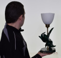 Unikatowa zielona rzeźba lampa stołowa Leonard T. Antyki.