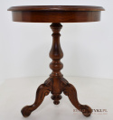 Okrągły drewniany stolik z intarsjami z przełomu 19/20 wieku.