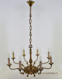 Duży mosiężny żyrandol salonowu w stylu Empire. Antyki lampy.