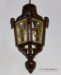 Eklektyczna lampa drewniana z szybkami. Lampy antyki.