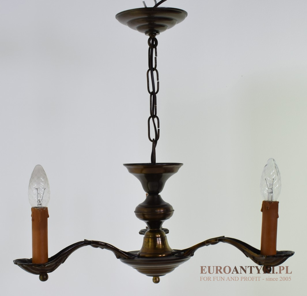Starodawny, mały żyrandol mosiężny z lat 1930. Lampy retro do ganku, holu.