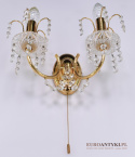 Złoty kinkiet retro z kryształami. Unikatowe lampy.