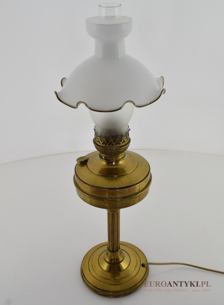 XL! DUŻA stara lampa naftowa L&B Marque Deposee. Lampa stołowa antyk.