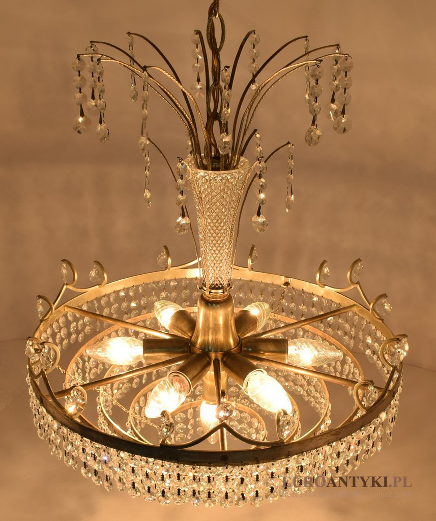 Retro żyrandol kryształowy z połowy ubiegłego wieku. Lampy antyki.