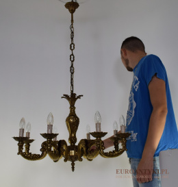 Zabytkowy, rasowy żyrandol barokowy mosiężny z lat 1930. Lampy antyki.