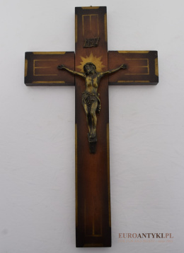 XL! DUŻY drewniany krzyż z Jezusem Chrystusem z lat 1900