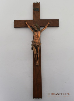 XL! Duży drewniany muzealny krzyż z Jezusem Chrystusem.