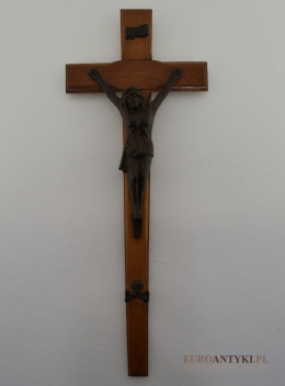 XL! Duży krzyż ścienny z Jezusem Chrystusem z lat 1900.
