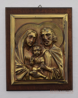 Obrazek antyczny, święta rodzina Jezus Chrystus, Maria Panna i Józef.