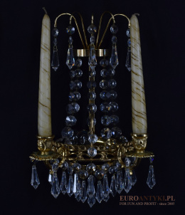 Stary ekskluzywny złoty kinkiet - świecznik z kryształami.