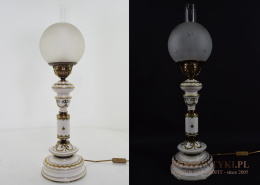 XXL! Antyczna lampa kolumna porcelanowa na stolik. Zabytkowe oświetlenie pałacowe.