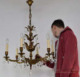 Antyczne barokowe żyrandole mosiężne z kryształami. Lampy vintage.