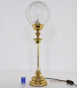 XL! Wysoka antyczna lampa stołowa z mosiądzu i szkła. Oświetlenie vintage.