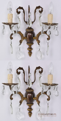 2 antyczne lampy ścienne z kryształami - włoskie kinkiety pałacowe